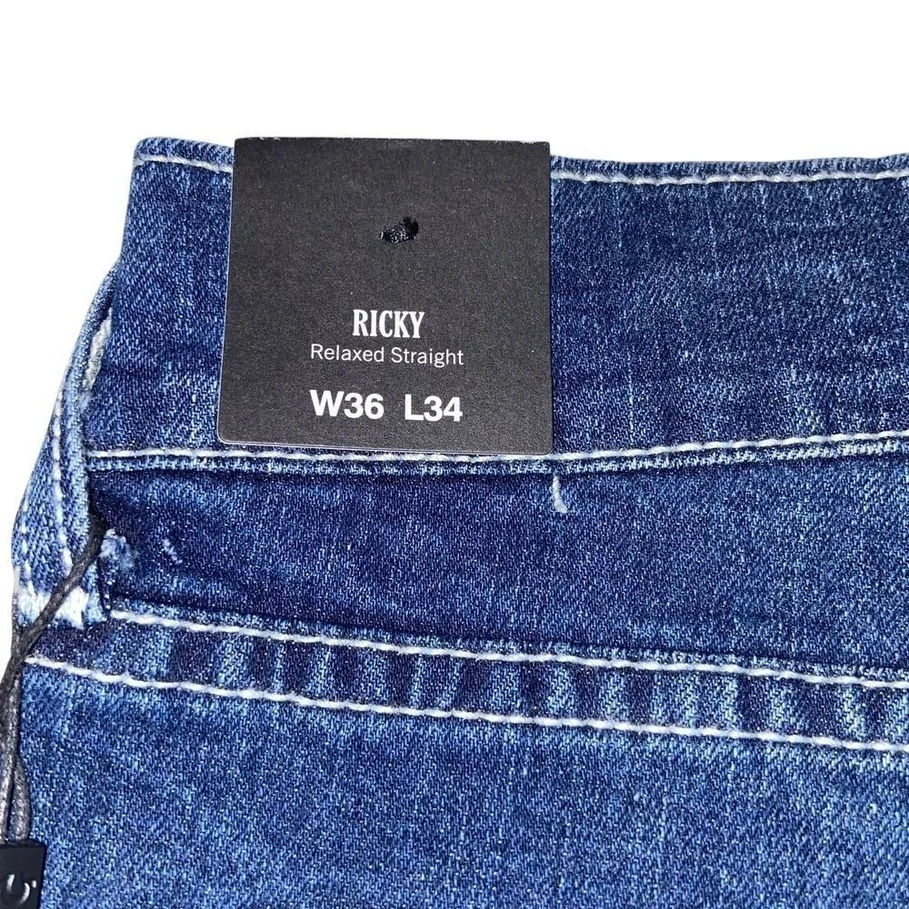 True Religion Ricky Relaxed Straight Jeans Dark Hibernation Wash Size 36x34 NEW